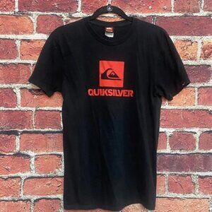 QUIKSILVER Shirt Men Small S Black Graphic Tee Surf Surfing Surfer Boards